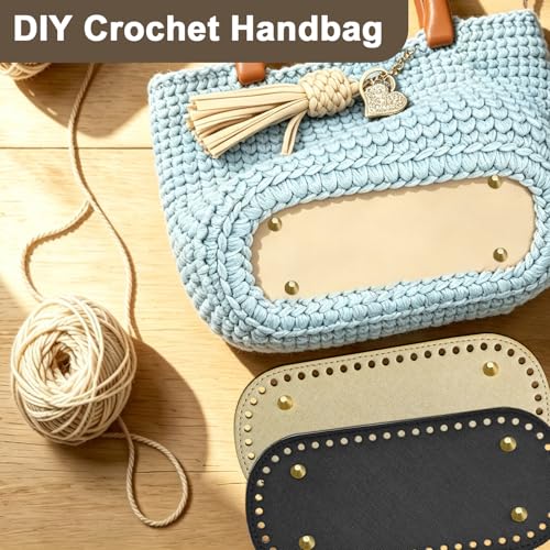 Enenes Crochet Bag Bases 4PCS, Leather Purse Bottoms with 2 Crochet Hooks | 4 leather purse bottoms in 4 colors with 2 crochet hooks for handmade bags, crochet purses, handbags and DIY bag making - color: 4+2 Mix Colors