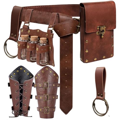 Renaissance Belt Pouch Purse Viking Bracer Hook Halloween Set Medieval Festival Costume Accessory Casual Fanny Pack Waist Bag - color: Vials-Brown