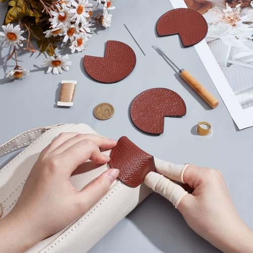 NBEADS 1 Set Bag Corner Repair Set, Leather Patch for Bag Corner, Needle, Thread, Thimble, Finger Cots, Leather Sewing Kit for Bag Corner, Sewing Working Crafting Projects, Saddle Brown - color: Saddle Brown