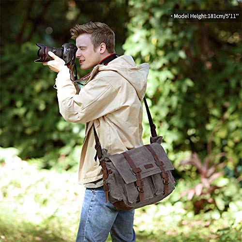 Kattee Vintage Leather Canvas DSLR SLR Camera Bags for Men | Leather & canvas, vintage. Adjustable padded dividers fit DSLR/lenses. Card pockets. Ideal for travel, office & daily - color: Dark Gray