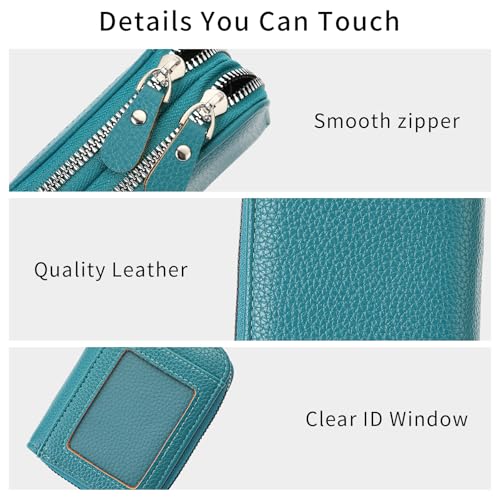 RNIEGA Credit Card Holder Wallet RFID Blocking Leather Small Wallet for Women Double Zipper Wallet with ID Window - color: A-Blue