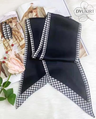 Head Scarf Purse Handle Neck Satin Hair Scarfs For Bag Lightweight Silky Long Thin Women's Fashion Scarves 59 * 5.9” - color: H1-black and White Checkered Border(59*5.9inch)