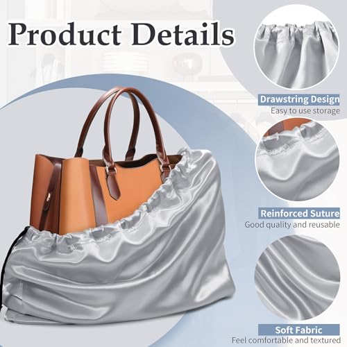 Ersmak 6 Pack Dust Bags for Handbags - Grey Silk Dust Cover Bag for Purses Shoes - Satin Drawstring Dustproof Bags for Travel Storage - 19.7 x 15.7 In - color: Grey, size: 19.7 x 15.7 In