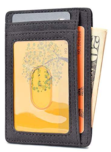 Buffway Slim Minimalist Front Pocket RFID Blocking Leather Wallets for Men and Women - At Sahara Carbon Black - color: At Sahara Carbon Black