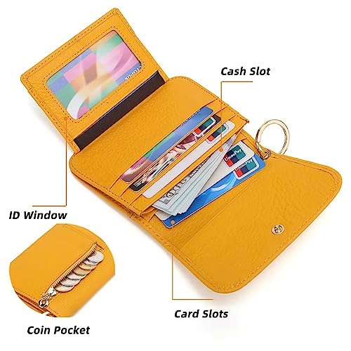 Mudono Small Wallet for Women RFID Blocking Genuine Leather Card Case Slim Tri-Fold Wallet with Zipper Pocket and Keychain - color: Green