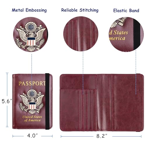 TOURSUIT RFID Blocking Passport Holder, Leather Travel Wallet, Rose Red - color: Rose Red