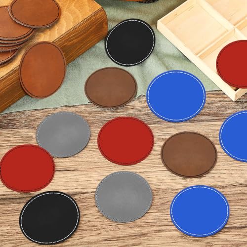 Dunzy 30 Pcs Blank Leather Hat Patches with Adhesive 2.5 Inch Round Laserable Leatherette Patch Faux Leather Patches Sewing Laser Engraving Supplies for Hats Jackets Backpacks(Multicolor) - color: Multicolor