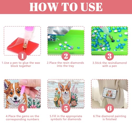 POETRYDRAW 5D DIY Diamond Art Purses Diamond Art Kits for Adults, Flower Puppy Shoulder Makeup Bag Chain Leather Clutch Purse, Holiday Birthday