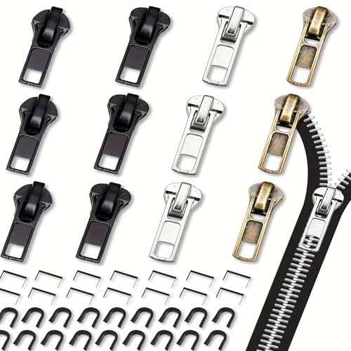 #5 52Pcs Zipper Repair Kit Replacement: YZSFIRM Zippers Slider Replace Metal Plastic and Nylon Coil - Fix a Zip Bottom Stop End and Top Stop - color: 52 Pcs Zipper Slider