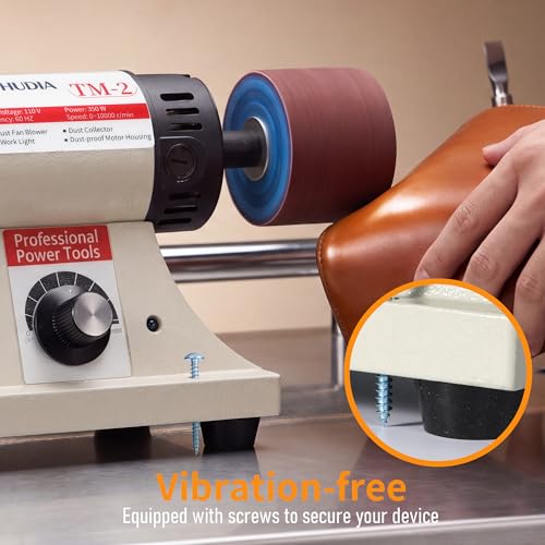 Leather Burnishing Machine,0-10000RPM Variable Speed Leather Edge Burnisher | Leather Burnishing Tool with Sanding Drum and Rosewood Grinding Head, 12 PCS Sanding Sleeves (80/120/240/320 Grit)