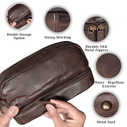 Premium Handmade Leather Toiletry Bags for Men and Women, Genuine Leather Dopp Kit and Shaving Bag for Men, Travel Cosmetic Bag for Women's and Men's, Retro - Cognac - color: Retro - Cognac (Large)