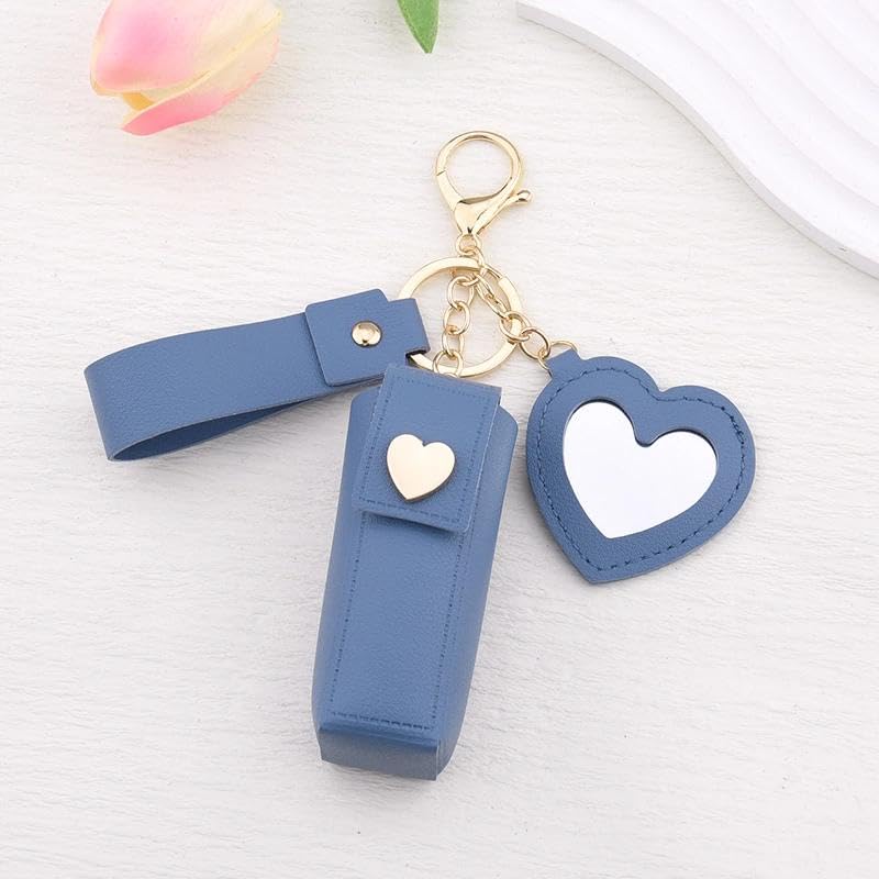 Sisadodo Lip Oil Lipstick Case with Mirror Lip Oil Lipstick Holder Key Chain for Car Keys Keychains Lipstick Organizer Case - color: Blue-
