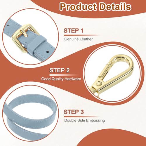 uxcell Genuine Leather Purse Strap, 41.7"-51.2" Adjustable Crossbody Replacement Straps 1" Width for Women Handbags Shoulder Bag (Sky Blue, Gold Buckle) - color: Sky Blue, Gold Buckle