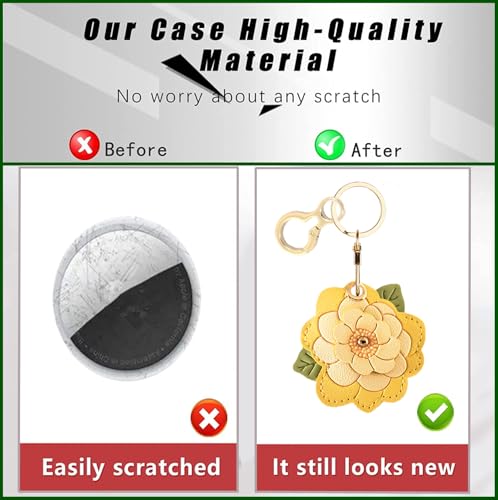 BORKUANA PU Leather Keychain holder Protective Case Compatible with AirTag - color: Camellia B