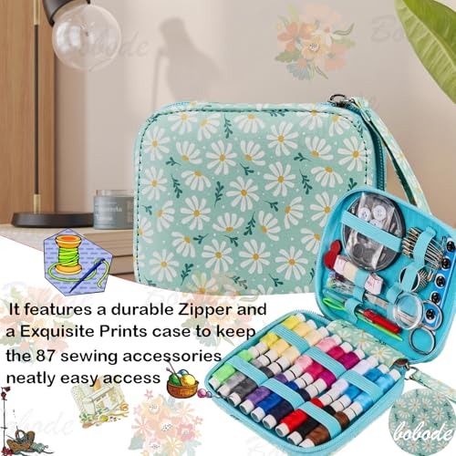 Bobode Printing Sewing Kit Travel Basic Sewing Kit for Adults, | Chrysanthemum Pattern Small Sewing Set 87 PCS Professional Sewing Supplies Accessory for Emergency,Beginners - color: Chrysanthemum