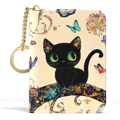 Credit Card Holder for Women, Small RFID Wallet Slim Leather Card Case - color: B-Cute Cat02, size: Keychain