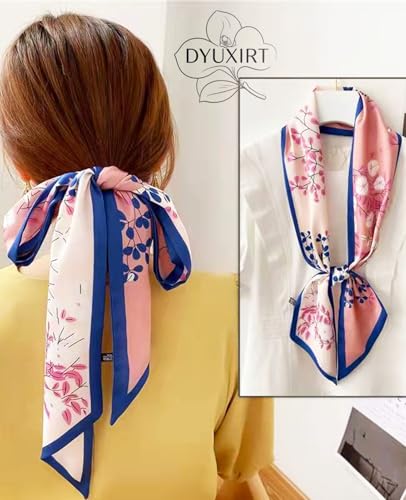 Head Scarf Purse Handle Neck Satin Hair Scarfs For Bag Lightweight Silky Long Thin Women's Fashion Scarves 59 * 5.9” - color: H15-pink Leaves(59*5.9inch)