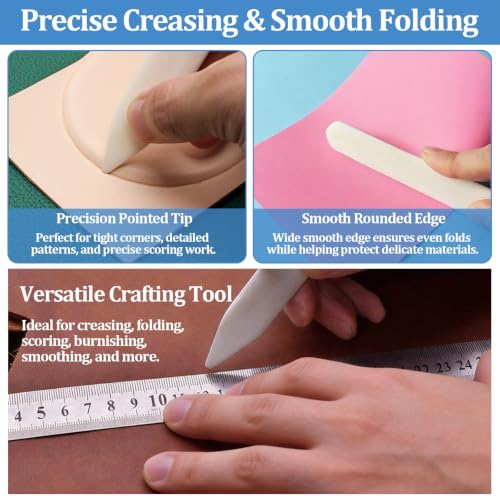 6 Pcs Bone Folder Tool Set for Scoring, Folding, Creasing & Burnishing Paper and Leather Crafts, Genuine Bone & Plastic Bookbinding Tools for Origami, Scrapbooking, Card Making and DIY Crafting