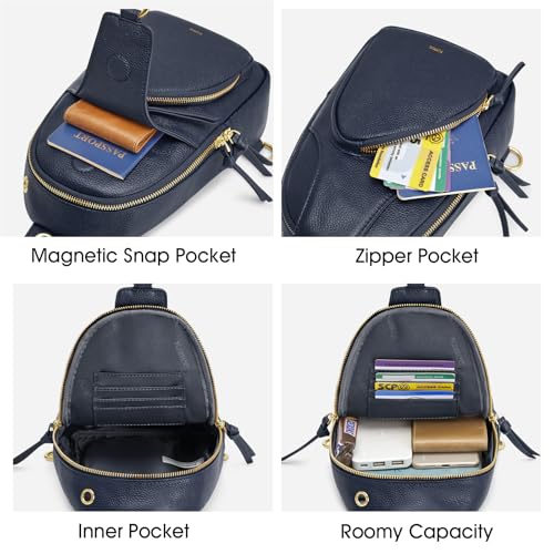 Kattee Sling Bag for Women, Leather Crossbody Bags for Travel, Blue | Top grain pebbled cowhide leather fanny pack crossbody purse. Small chest bag with RFID blocking for travel. - color: Blue