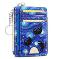 Kelvoris Credit Card Holder Small Wallet Women, Slim RFID, Blue Black Cat | Keychain, Zipper Coin Pocket, Front Pocket Thin Travel Card Case, Minimalist, 6 Card Slots, 1 ID Window, Ladies Gifts Woman - color: Black Cat Star Night