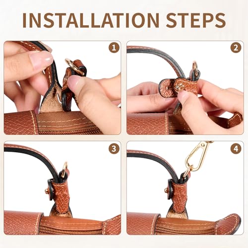 Purse Straps Replacement, Leather Handbag Crossbody Shoulder Strap Kit Adjustable for Mini Longcamp Tote Bag Women - color: Deepcognac