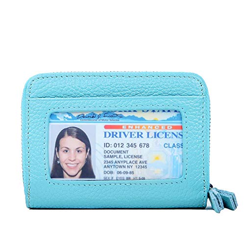 KALMORE Wallets for Women Genuine Leather Double Zipper RFID Blocking Purse with Coin Pocket - color: SkyBlue