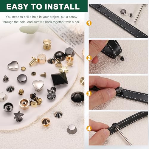 uxcell 24 Pcs Flat Head Button Stud 15mm Screw Back Rivets Stud Set Round Purse Feet Metal Studs Rivet Nailhead Buckle Button Rivet for DIY Leather Crafts Belt Strap, Gold - color: Gold, size: 15mm