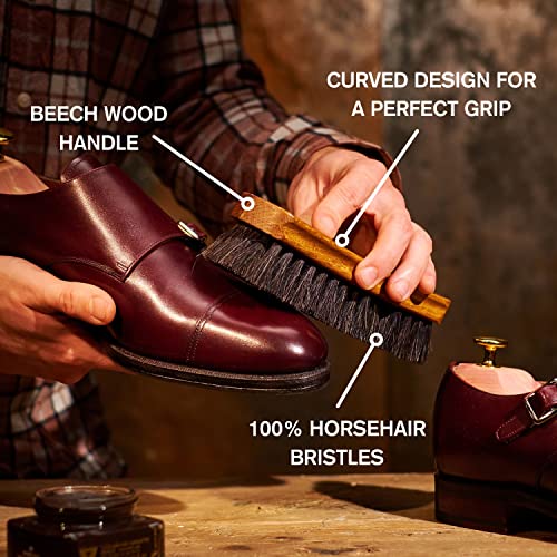 Premium Horsehair Shoe Polish Brush – Handcrafted Beechwood Shoe Brush for Shine and Buffing – Luxurious Shoe Shine Brush with Soft Horsehair Bristles (White) - color: Classic White