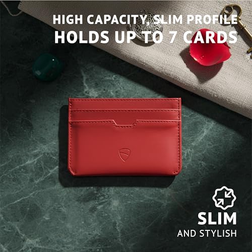 Vaultskin MOORGATE Slim Top-Grain Leather Credit Card Holder, RFID Wallet - color: Crimson Red