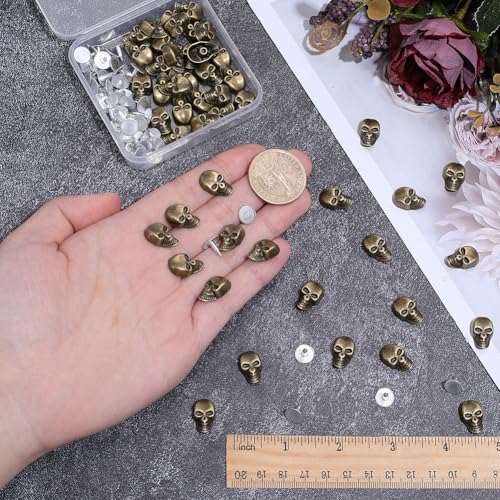 PH PandaHall 50pcs Skull Rivets Studs, Punk Rock Skull Head Studs Vintage Antique Bronze Buttons Alloy Screw Back Stud for Leather Crafting Belts Bags Shoes Clothing Decoration 0.63x0.39inch - color: Antique Bronze, size: 0.63x0.39inch