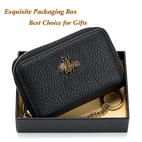 imeetu RFID Credit Card Holder, Small Card Wallet Women, Leather Card Case | Genuine Leather Women's Card & id Cases, Change Coin Purse with Zipper Keychain id Window, 20 Colors & 3 Styles, Daily, Gifts - color: Pro - Yellow, size: Pro