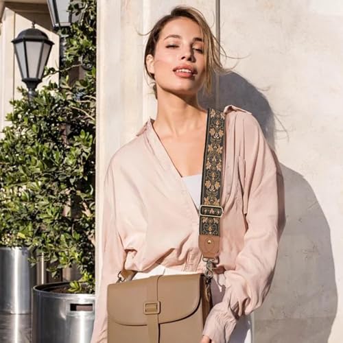 Purse Strap Replacement Crossbody Adjustable Bag Strap Retro Jacquard Embroidery Wide Shoulder Strap for Women Handbags - color: Double-layered Brown Flower
