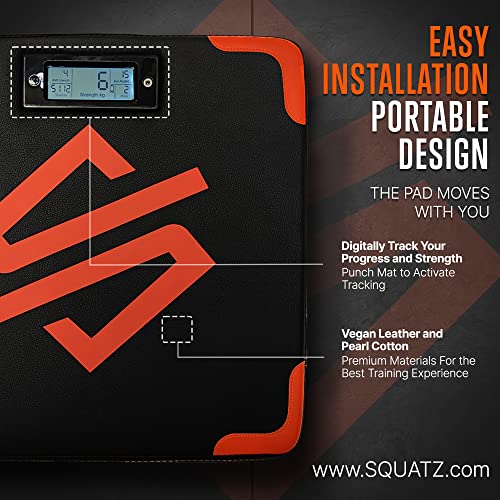 SQUATZ Portable Boxing Mat with Digital Counter – Wall-Mounted Punching Pad with Accurate Punch Strength Tracker, Built-in Foam & Home Gym Training Equipment