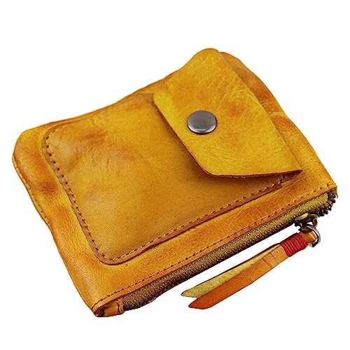 Genuine Cowhide Coin Purse for Men, Women Leather Coin Pouch Zipper Coin Purse Wallet Leather Zipper Storage Bag Coin Organizer (Yellow) - color: Yellow