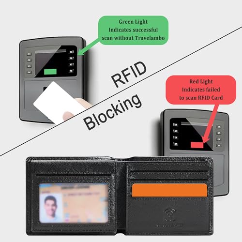 Travelambo Genuine Leather Wallet for Men with Gift Box - Handmade Bifold Stylish - Mens Wallets Rfid Blocking with 2 ID Windows - color: Cross Texture Black