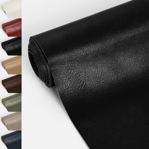 Faux Leather 1.00mm Upholstery Fabric by the Yard 55x180 Inch Black | Semi-PU Waterproof Marine Vinyl, Soft Thick 2-way Stretch Leather Sheet for Sofa Wallet Cushion Craft Sewing Projects - color: Black, size: Pre Cut 5 Yard