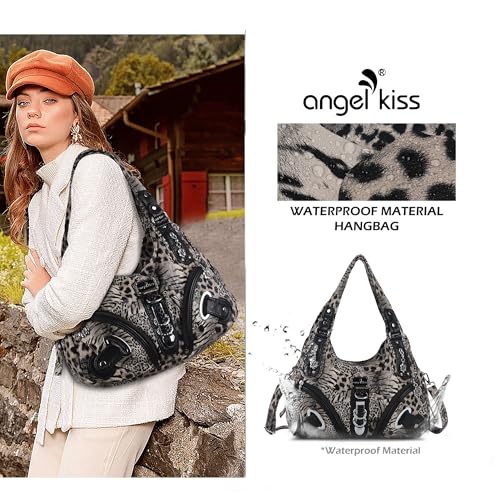 Angelkiss Hobo Purses and handbags for Women Satchel Handbag Women Purses Large Daily Shoulder Bags - color: Brown\black-leopard