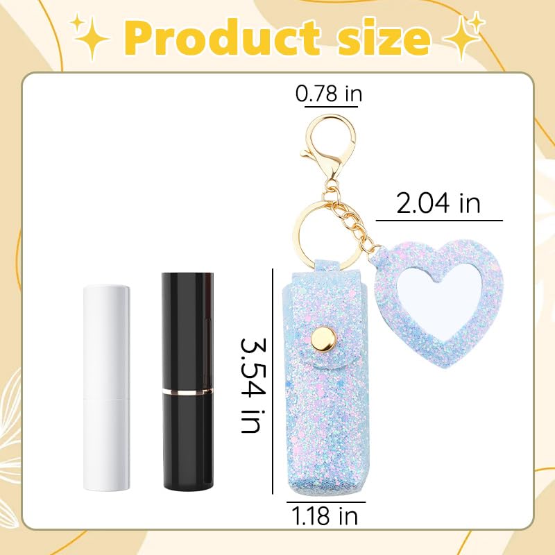 Sisadodo Glitter Lip Oil Holder Key Chains for Woman Lipstick Case with Mirror Lip Balm Keychain for Lipstick Case Keychain - color: Blue-heart