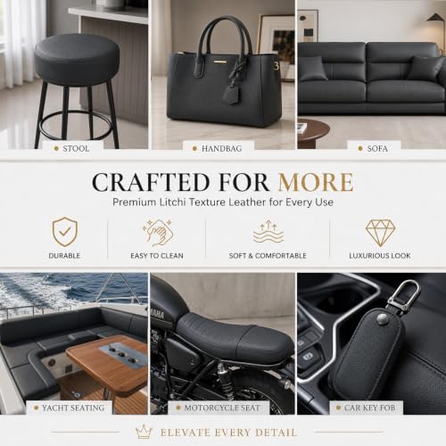 SHISU Black Faux Leather Upholstery Fabric - Lychee Grain Vinyl for Sewing - color: Black, size: Approx. 0.7mm, 19.7" × 55.0"