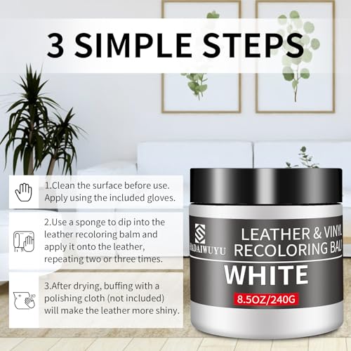 Leather Recoloring Balm,8.5oz Leather Color Restorer,White Leather Repair kit for Furniture and Car Interior,Leather Couch Scratch Repair,Leather Dye Paint for Faded,Cracked and Damaged Leather - color: White, size: Leather Recoloring Balm
