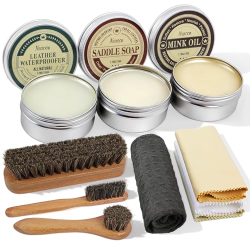 Nuroon Leather Boots Care Kit- Leather Cleaner Boots Shoes Cleaning Kit, Saddle Soap,Mink Oil and Wax Waterproofer - style: 10 Pieces