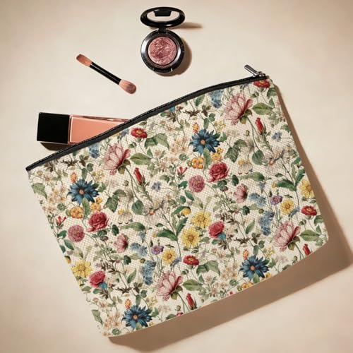 Vintage Floral Makeup Bag Colorful Wildflowers Lovers Gift Botanical Cosmetic Bag for Women Friends Mom Grandma Sister Girl Bestie Gardener Gardening Flowers Lover Friendship Birthday Christmas - color: Colorful Floral 1