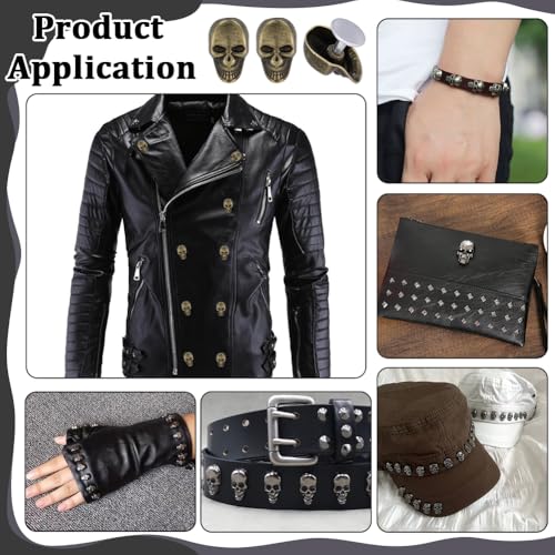 PH PandaHall 50pcs Skull Rivets Studs, Punk Rock Skull Head Studs Vintage Antique Bronze Buttons Alloy Screw Back Stud for Leather Crafting Belts Bags Shoes Clothing Decoration 0.63x0.39inch - color: Antique Bronze, size: 0.63x0.39inch