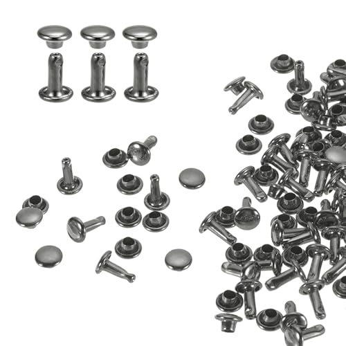 HARFINGTON 100 Sets Double Cap Leather Rivets, 6x8mm Round Cap Tubular Metal Studs Leather Crafting Rivets for Fabric Belt Pet Collar Boot Bag Repair and Decoration, Gunmetal - color: Gunmetal, size: 6x8mm