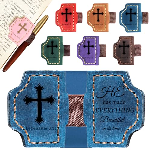 Personalized Leather Bookmark with Pen Holder - Magnetic Bible Verse Design, Christian Book Lovers Reading Accessory, for Book Lovers Men Women (Blue, Ecclesiastes 3:11) - color: Blue, size: Ecclesiastes 3:11