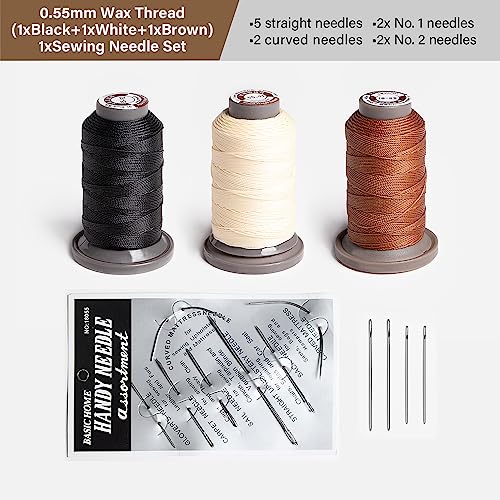 WUTA Waxed Thread Hand Sewing Needles Set Leather Stitching Supplies for Home Upholstery Leather Canvas Bags Sofa Furniture Canvas Repair and Sewing (3 Color) - color: 3 color