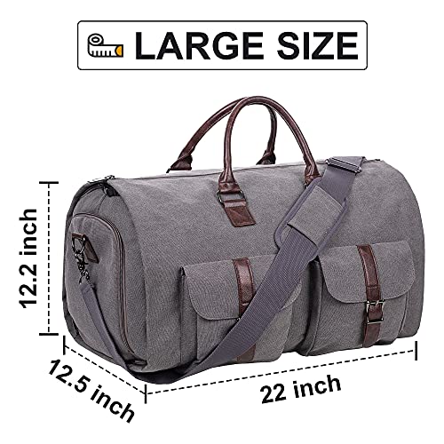 seyfocnia Convertible Travel Garment Bag,Carry on Garment Duffel Bag for Men Women - 2 in 1 Hanging Suitcase Suit Business Travel Bag - color: Grey-2Pockets-Canvas