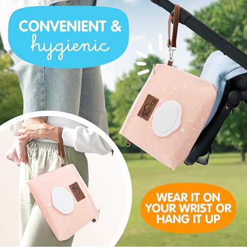 Bumco Portable Diaper Clutch Bag with Built-In Baby Wipes Dispenser | Airtight refillable wet wipes dispenser container. Portable travel pouch holder for quick baby cleanups on the go. - color: Dusty Pink