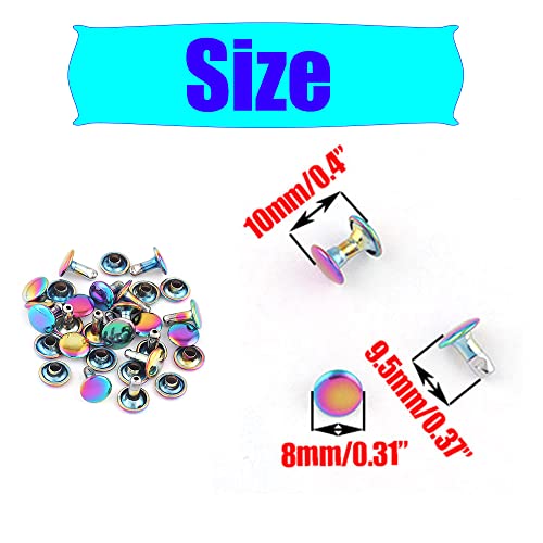 Rainbow Tubular Double Cap Rivets - 8mm Metal Button Round Rapid Rivet Rivet Studs for Purse Handbags Shoes Belts Leather Craft 120PCS - color: 8mm Rainbow 120pcs