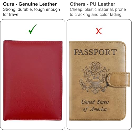 Red RFID Genuine Leather Passport Wallet - color: Red